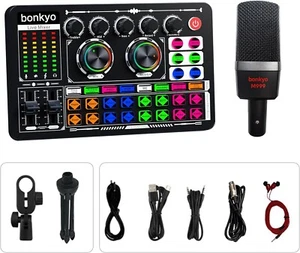 Podcast Production Studio Equipment Kit Integration Sound Card Condenser Microph - Picture 1 of 7