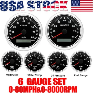 6 Gauge Set 85mm Waterproof GPS Speedometer 0-120MPH Tachometer 8000RPM Gauge US - Bild 1 von 19
