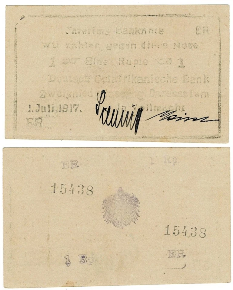 11991 GERMAN EAST AFRICA 1 RUPIE 1917 'BUSH NOTE' - Image 1 of 1