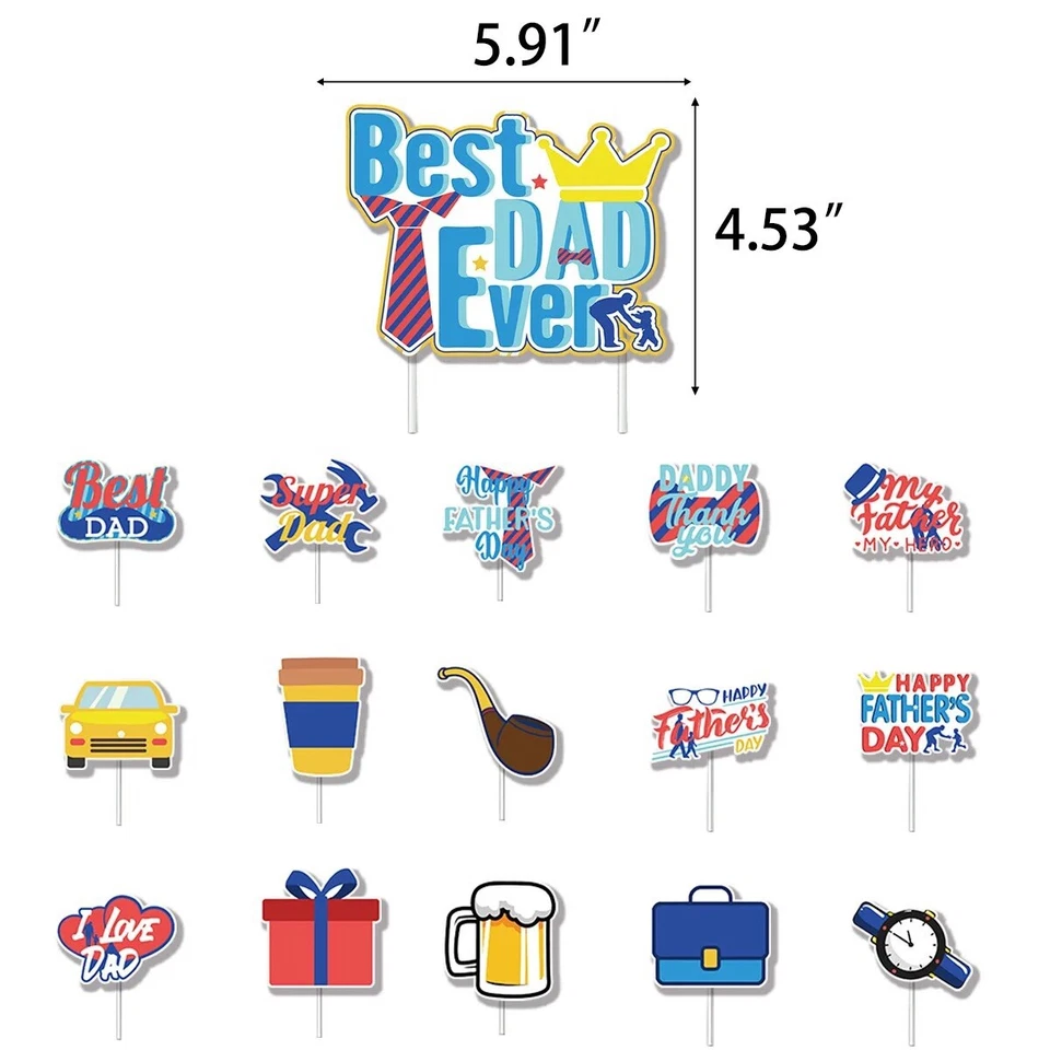 Fathers Day Cake Topper Cupcake Toppers Cake Decorations Gift 16 Pieces - Image 1 of 1