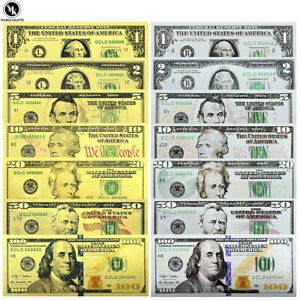 14 Stck./Set US 1/2/5/10/20/50/100 Dollar vergoldete versilberte vergoldete Folie Banknote