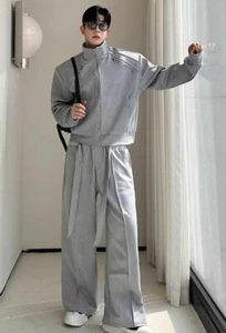 Casual Men's Lapel Zipper Short Jacket Sport Run Coat Long Pants trousers 2pc - Picture 1 of 12