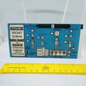 Vintage UNBRAKO LTD Innensechskantschraube Datendiagramm metrisch & imperial Schieberechner - Bild 1 von 15