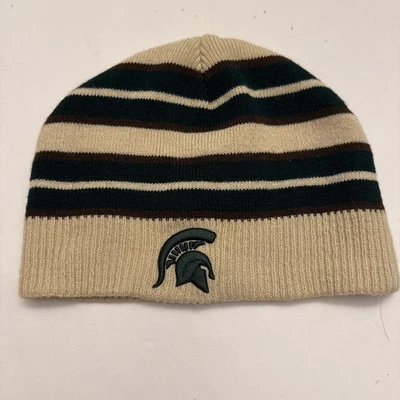 Captivating MSU Winter Hat Mens One Size Beanie Cap Tan Michigan State Spartan - Image 1 of 4