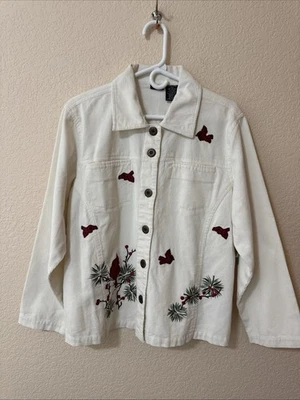 NWT VTG North Crest Corduroy Embroidery Cardinal Button Up Jacket Eggshell Sz XL - Image 1 of 4