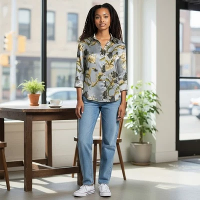 Vince Shirt Womens Small Blue Multi Floral Pure Silk Button Up Blouse Top MINT - Image 1 of 4