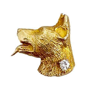 14K German Shepherd Lapel Pin Tie-Tac CZ Stone Unisex Mens Dog Jewelry 3.2g YG - Picture 1 of 10