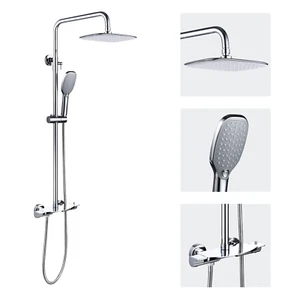 Shower Faucet Set 10" Square Head Thermostatic Control w/Adjustable Slide Bar - Picture 1 of 8