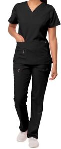 Adar Uniforms New Women's Black XL Scrub Set  Enhanced V-Neck Multi Pocket Pants