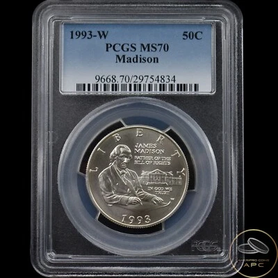 1993 W Madison Commemorative Half Dollar PCGS MS70 - Image 1 of 2