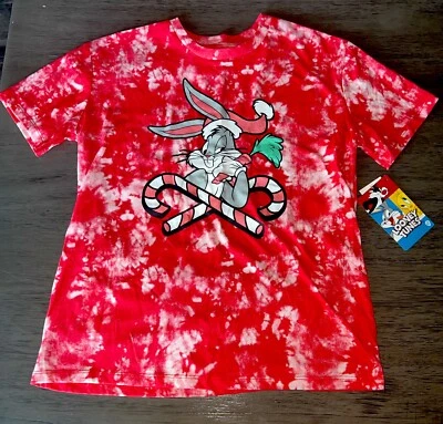 Camiseta Navidad Mujer Looney Tunes Bugs Bunny Manga Corta, Rojo Tie Dye Talla M Foto 1 de 4