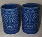 Vintage Barware Tahitian Noni Cafe Ceramic Blue Tiki Shot Glasses -Set Of 2