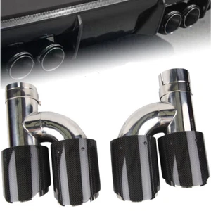 2Pcs H-Style Real Carbon Fiber Car Dual Exhaust Tip End Pipes ID:2.5" OD:3.5" - Picture 1 of 12