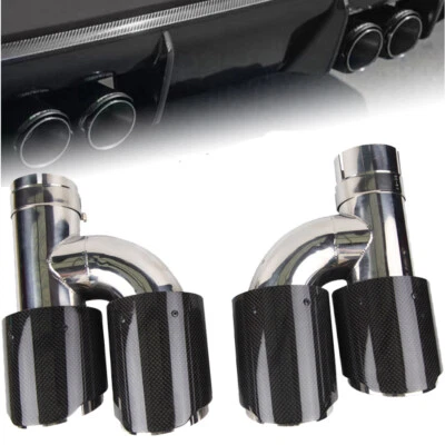 2Pcs H-Style Real Carbon Fiber Car Dual Exhaust Tip End Pipes ID:2.5" OD:3.5" - Image 1 of 4