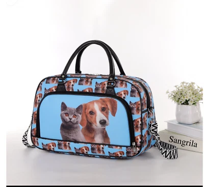 Cute Puppy And Cat Print Lightweight Holdall Hand Luggage Travel Case Weekend - Image 1 of 4