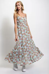 Vestido midi de verano GiGiO estampado floral espalda ajustada sin mangas en capas en azul - Imagen 1 de 5