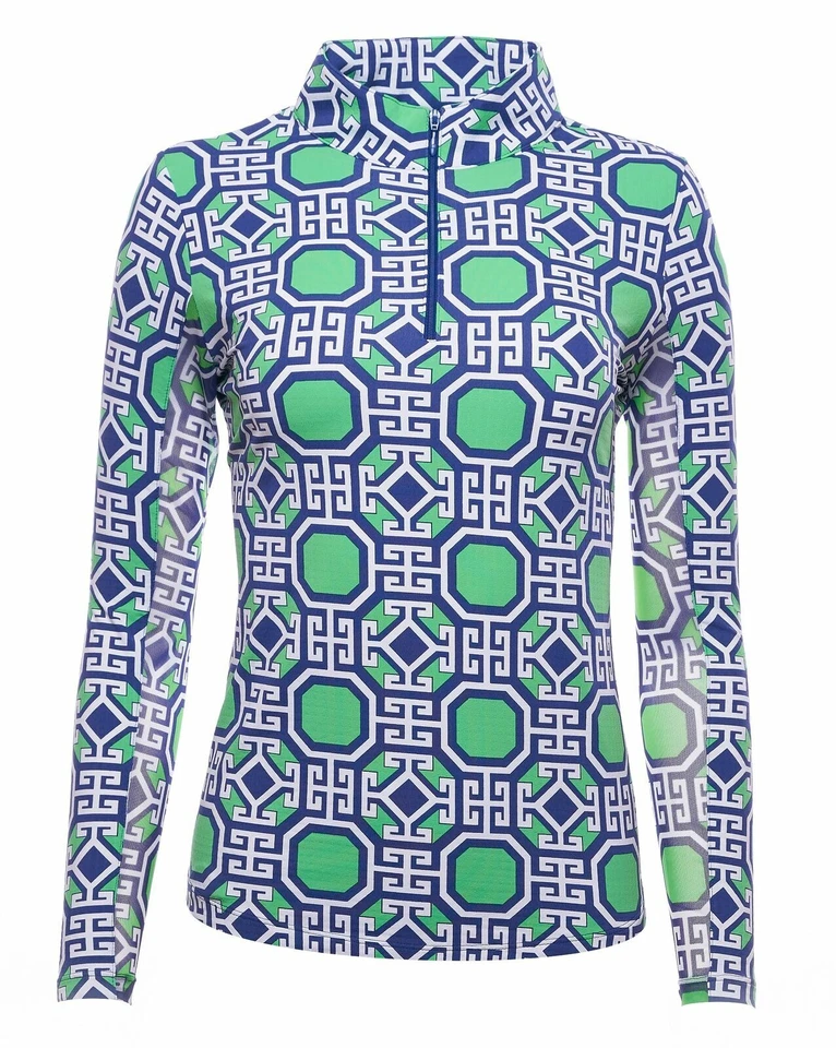 NWT IBKUL CLASSIC KEY GREEN NAVY Long Sleeve Mock Golf Shirt M L XL & XXL - Image 1 of 1