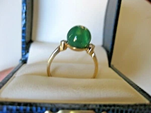 ANTIGUO ANILLO DE ORO AMARILLO DE 14K: CRISOPRISE NATURAL Y DIAMANTES - Imagen 1 de 5