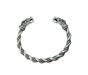 Wikinger Armreif Zinn Wolf Armschmuck Antik-Silber Armspange Wolfsköpfe Hund - Bild 1 von 6