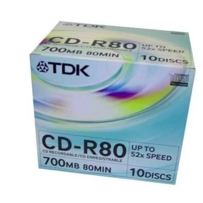 TDK CD-R 80 10 PACK 80MIN / 700MB / 52x - CD-R80JCA – Recordable Blank CDR Discs - Image 1 of 4