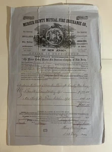 1857 Mercer County Mutual Fire Insurance Policy Deed New Jersey - Picture 1 of 12