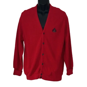 Vtg Izod Cardigan Sweater Unisex L Red Acrylic USA Crest Buttons Grandpa Preppy - Picture 1 of 5
