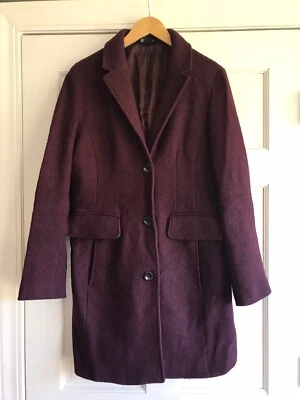 Chaqueta larga Lands End mezcla de lana borgoña para mujer talla 8 Foto 1 de 4