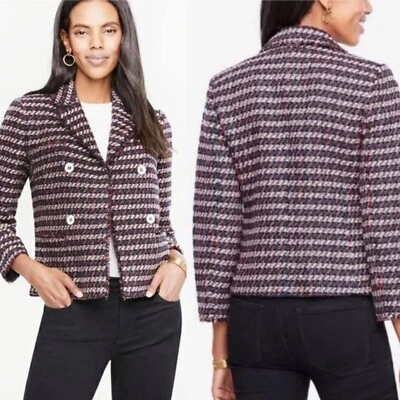 Blazer de tweed para mujer Ann Taylor con flecos rojo blanco y azul, talla 8 Foto 1 de 4