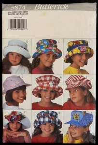 Nueve sombreros diferentes Butterick 3874 gorra de ala sin cortar para niña talla 4-14 - Imagen 1 de 2