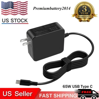 Cargador USB C 65W C Adaptador de CA Universal Tipo C Laptop Negro Fuente de Alimentación EE. UU. Foto 1 de 4