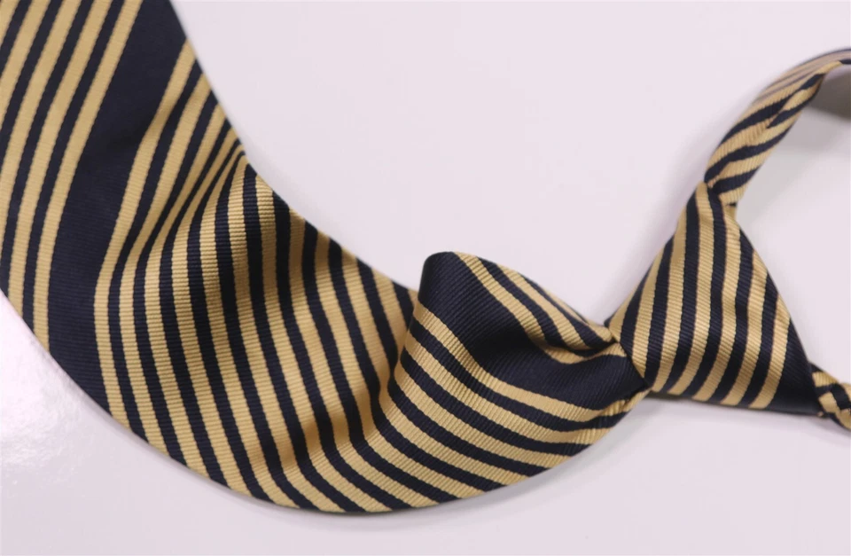 Corbata Paul Stuart Dorada Azul Marino Sarga Rayas Seda Hecha a Mano Hecha en Japón Foto 1 de 4