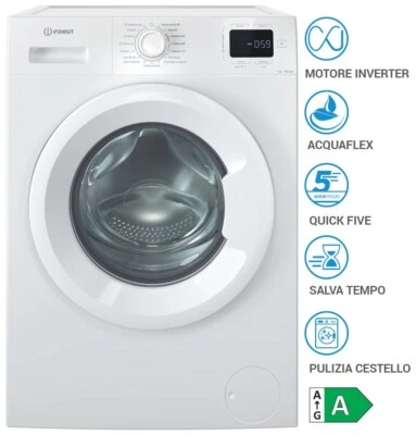 LAVATRICE 7 KG 1000 GR CLASSE A INVERTER VAPORE DISPLAY INDESIT IM760MYTIMEIT. - Immagine 1 di 4