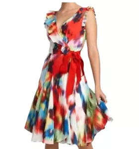 Ted Baker Gingie Floral Watercolor belted Wrap Dress silk blend cocktail sz 1 - Picture 1 of 6