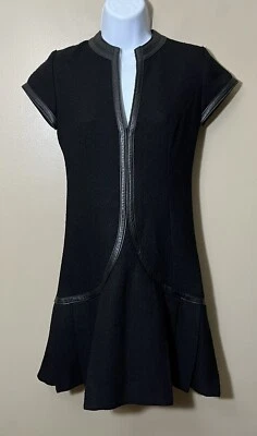 Foley Brand Womens Size XS Black Pleated Dress With Leather Trim Mini Dress - Image 1 of 4