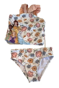 Disney Princess 2 Piece Swim Suit Toddler girls size 2T pink white glitter strap - Picture 1 of 4