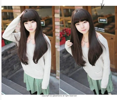 HAN Damen Schwarz und braun lange Perücke mit Pony ca,65cm,Wie Echthaar modell: 8803