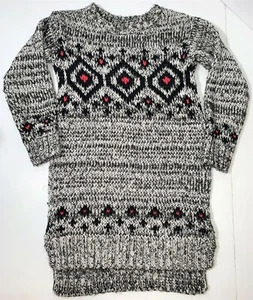 GAP Kids Alpine Black White Red Fall Winter Long Sleeve Sweater Dress Girl S 6-7 - Picture 1 of 8