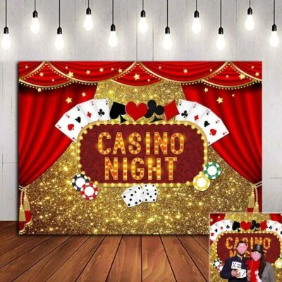 Casino Night Poker Dice Red Curtains Photo Backdrop Las Vegas Background Banner - image 1 of 4