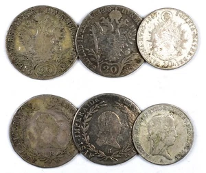 AUSTRIA Lotto 3 monete in argento da 10 Kreuzer 1847 B, 20 Kreuzer 1818 B - Imagen 1 de 1