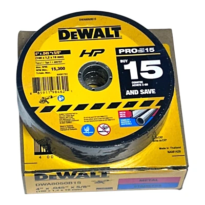 Dewalt 4" x 0.45 x 5/8" Metal and Stainless Abrasive Cut Off Wheels DWA8050B15 - Image 1 of 4