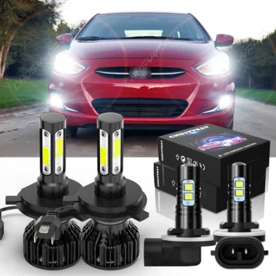 Para For Hyundai Accent 2000-2017 faro LED alto / bajo + Kit de luces antiniebla - Image 1 of 4