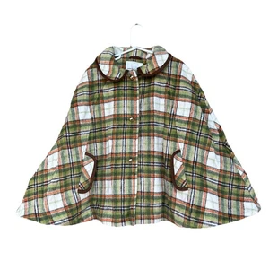 Janie And Jack Plaid Cape Poncho Girls Size 10-12 Green Equestrian - Picture 1 of 9