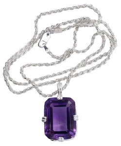 Collar de cuerda de 20" colgante de amatista natural rico corte esmeralda de 21,31 quilates - Imagen 1 de 2