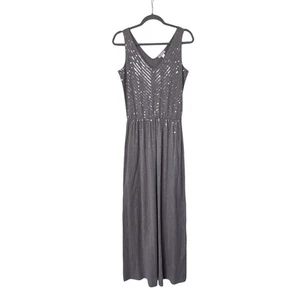 Garnet Hill Gray Full Sequin V-Neck Elegant Sleeveless Maxi Dress, Size Small - Picture 1 of 15