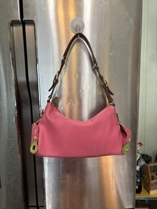 Liz Claiborne Pink And Green Bag With Brown Strap And Gold Accessories Vintage - Picture 1 of 9