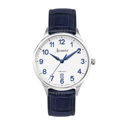 Accurist Classic 37mm Mens Round Silver Analogue Watch with Blue Strap - image 1 of 4