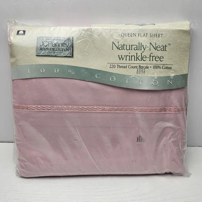JC Penney Home Flat Queen Sheet Tearose Pink 100% Cotton 220 Count Percale NOS - Image 1 of 4