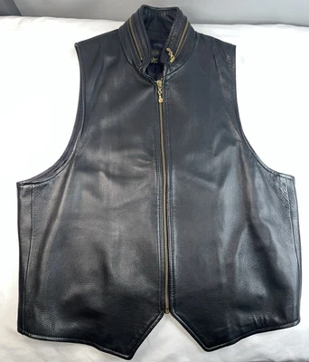 Chaleco Glamour Donna Karen New York De Colección Cuero Negro Cremallera Motociclista Talla L Foto 1 de 4