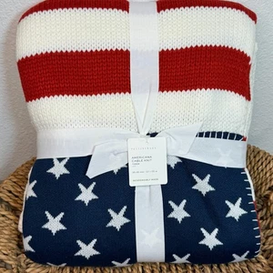 POTTERY BARN AMERICANA CABLE KNIT THROW BLANKET, 50 X 60" - Picture 1 of 8