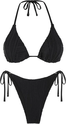 Conjuntos de bikini ZAFUL para mujer halter traje de baño acanalado corte alto corbata grande Foto 1 de 4